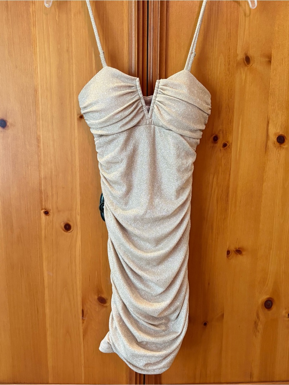 Harry & Rosie Brand Shimmery Cream Ruched Spaghetti-Strap Dress